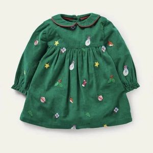 Baby Boden Festive Embroidered Dress-Forest Green Christmas- EUC
